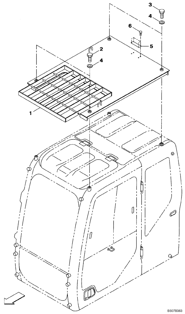 Схема запчастей Case CX240BLR - (09-35) - CAB GUARD - ROOF, OPENABLE WINDOW (09) - CHASSIS/ATTACHMENTS