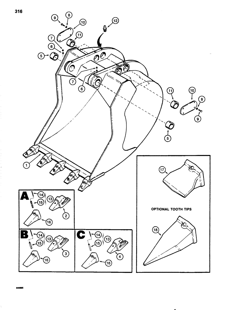 Схема запчастей Case 1080 - (316) - BACKHOE BUCKETS, HIGH CAPACITY (84) - BOOMS, DIPPERS & BUCKETS