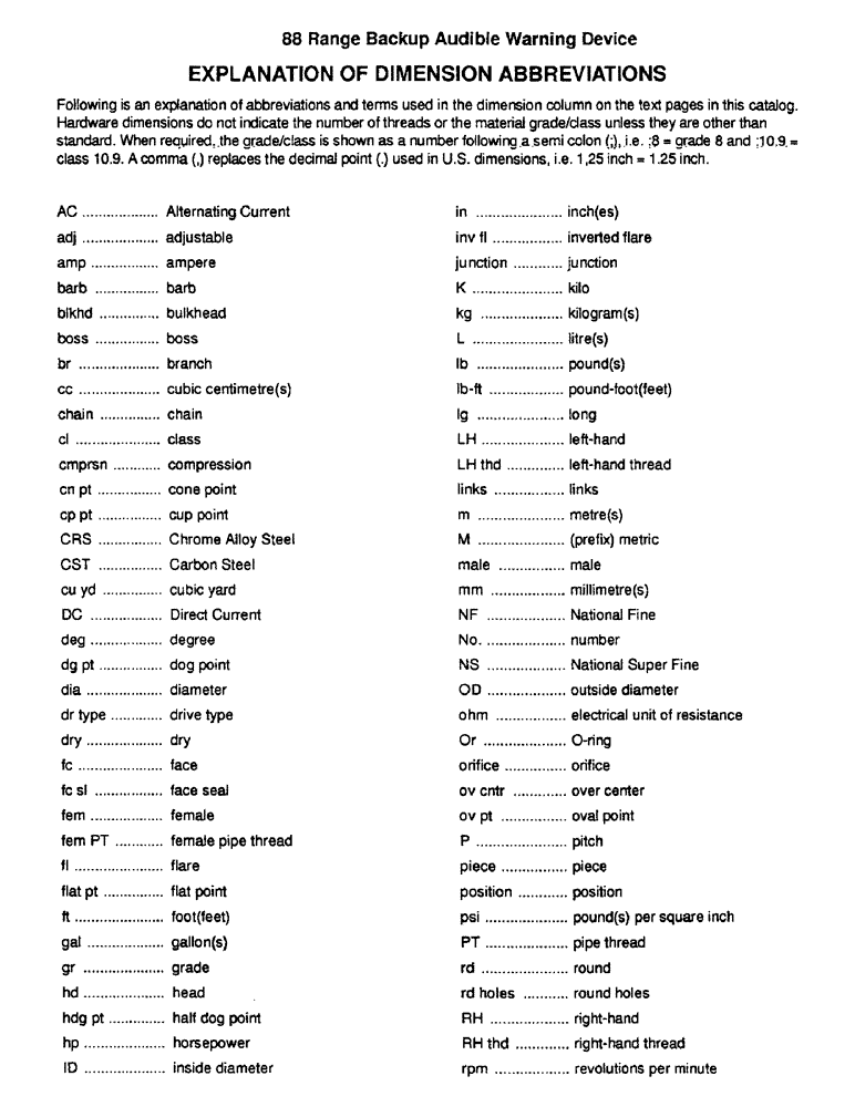 Схема запчастей Case 788 - (1-04) - EXPLANATION OF DIMENSION ABBREVIATIONS 