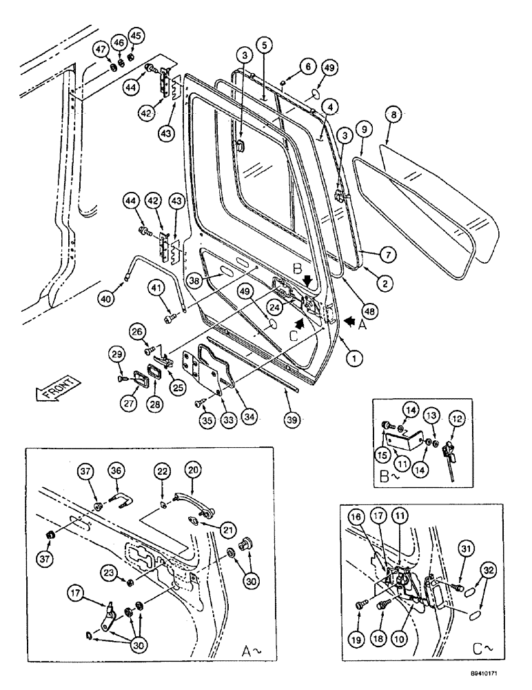 Схема запчастей Case 9007B - (9-64) - CAB DOOR (09) - CHASSIS