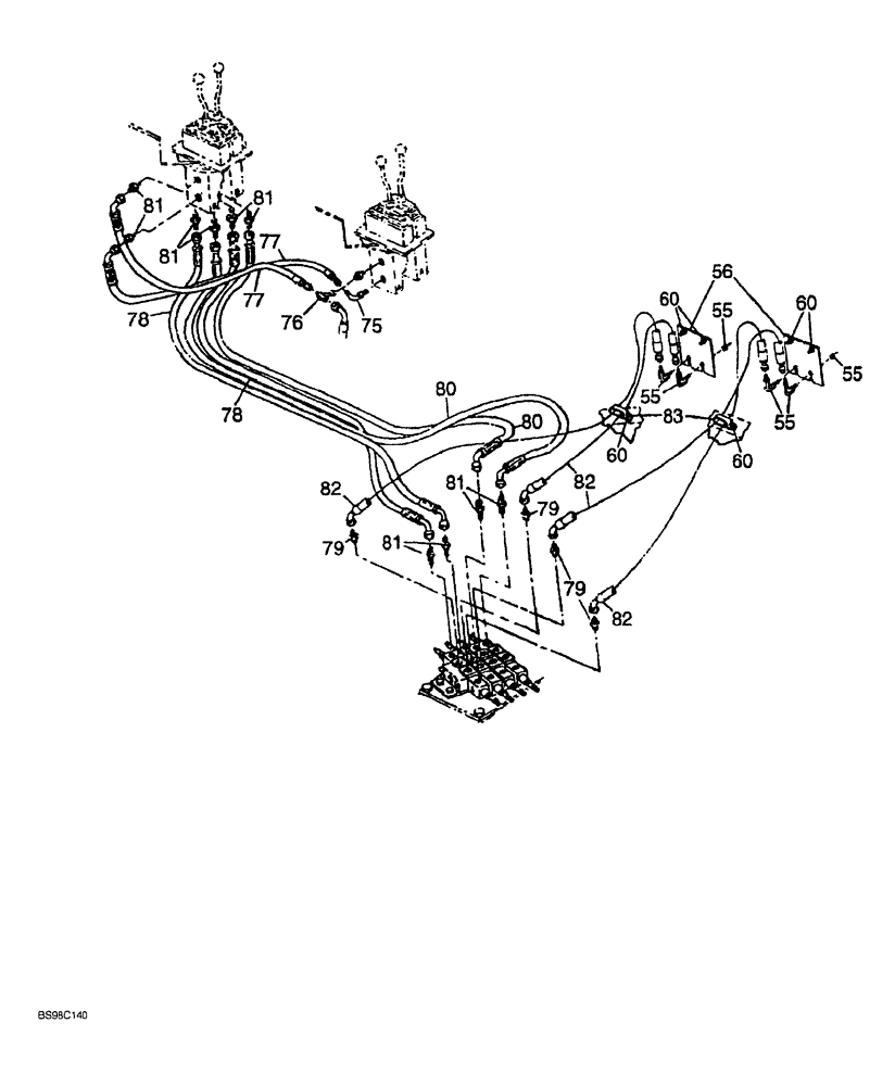 Схема запчастей Case 689G - (08-36) - STABILIZER CYLINDER HYDRAULICS, LEVER CONTROL VALVE TO BULKHEAD (08) - HYDRAULICS