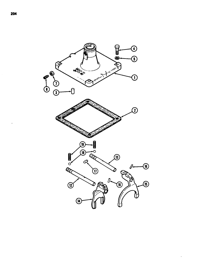 Схема запчастей Case 580SD - (204) - TRANSAXLE SHIFTER MECHANISM, WITHOUT TURBOCHARGER (06) - POWER TRAIN