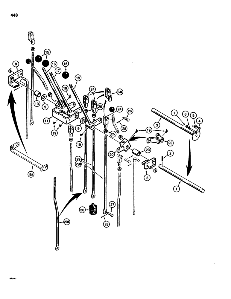 Схема запчастей Case 580SD - (448) - BACKHOE CONTROLS WITH FOOT SWING, BOOM, DIPPER, AND BUCKET CONTROL LEVERS AND LINKAGE (09) - CHASSIS/ATTACHMENTS