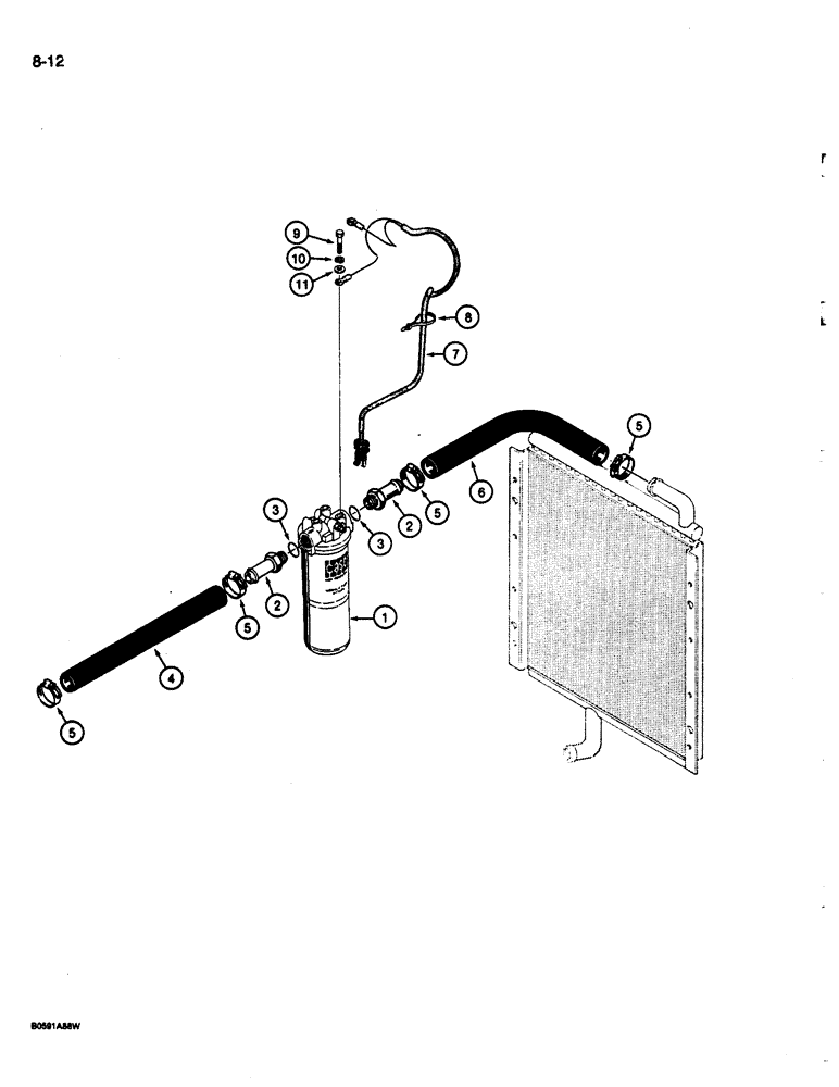 Схема запчастей Case 680L - (8-012) - EQUIPMENT HYDRAULIC SYSTEM, OIL COOLER TO FILTER (08) - HYDRAULICS