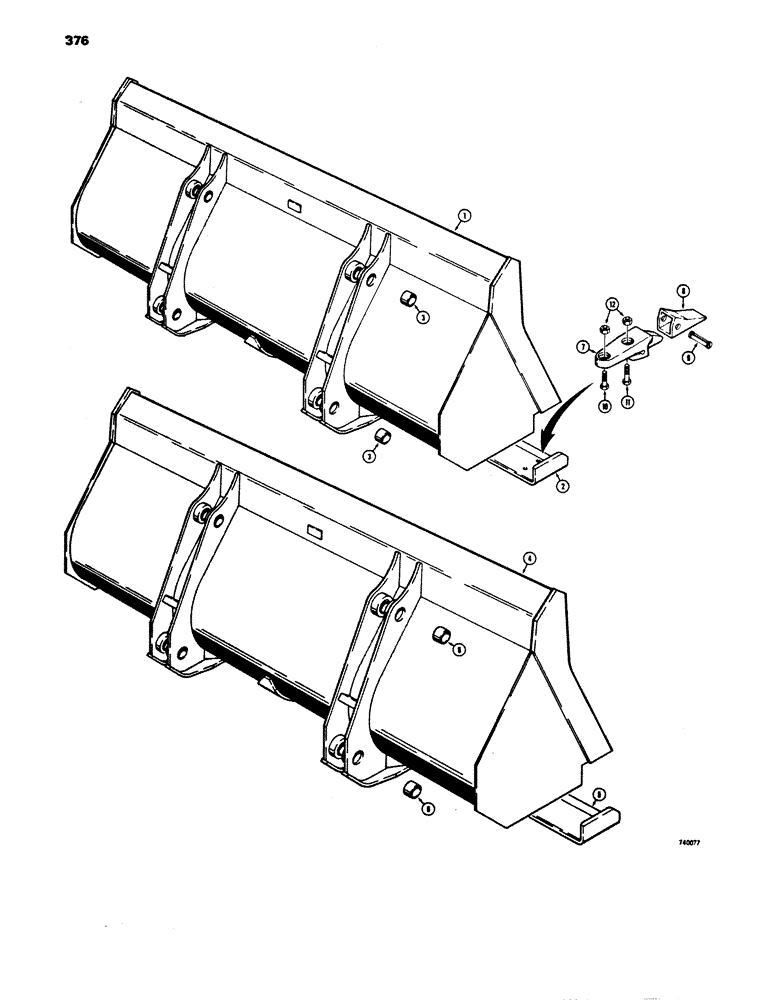 Схема запчастей Case 680E - (376) - LOADER BUCKETS, 1-1/4 CU. YD. (1.0 CU. METRE) LOADER BUCKET (82) - FRONT LOADER & BUCKET