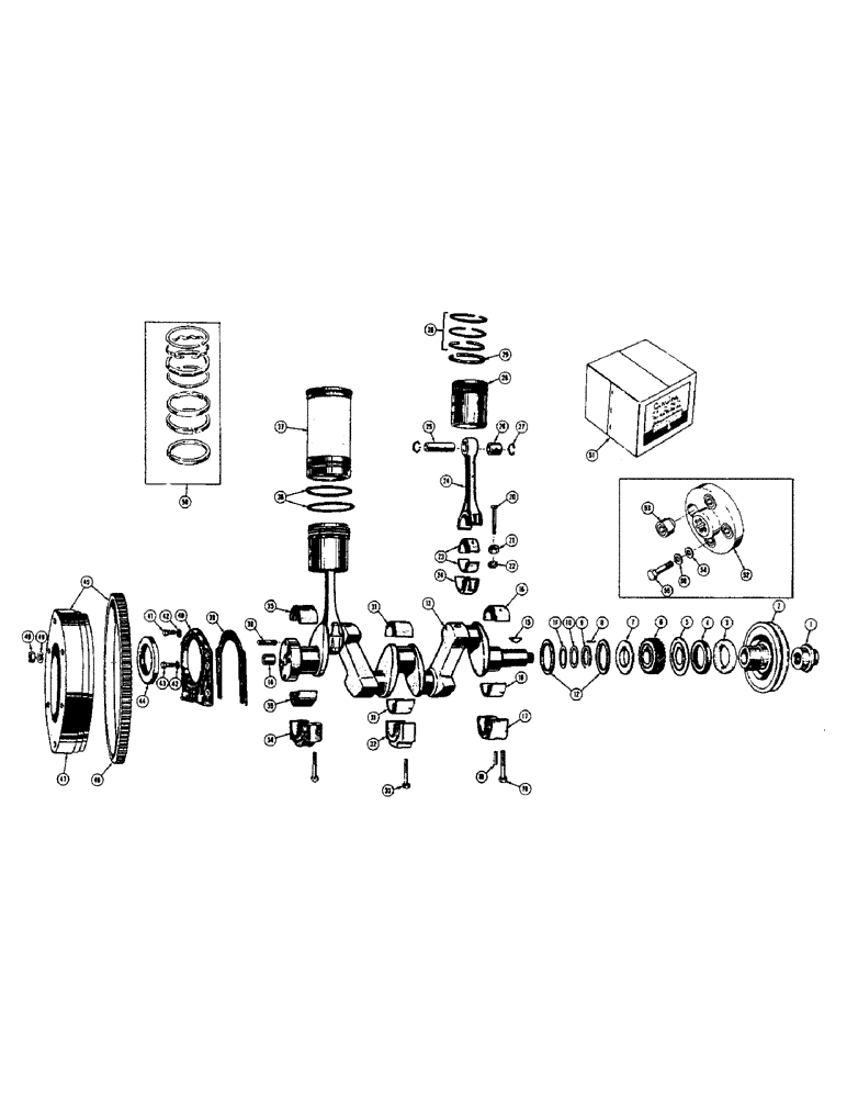 Схема запчастей Case 420 - (010) - FLYWHEEL, CRANKSHAFT, AND PISTONS (01) - ENGINE
