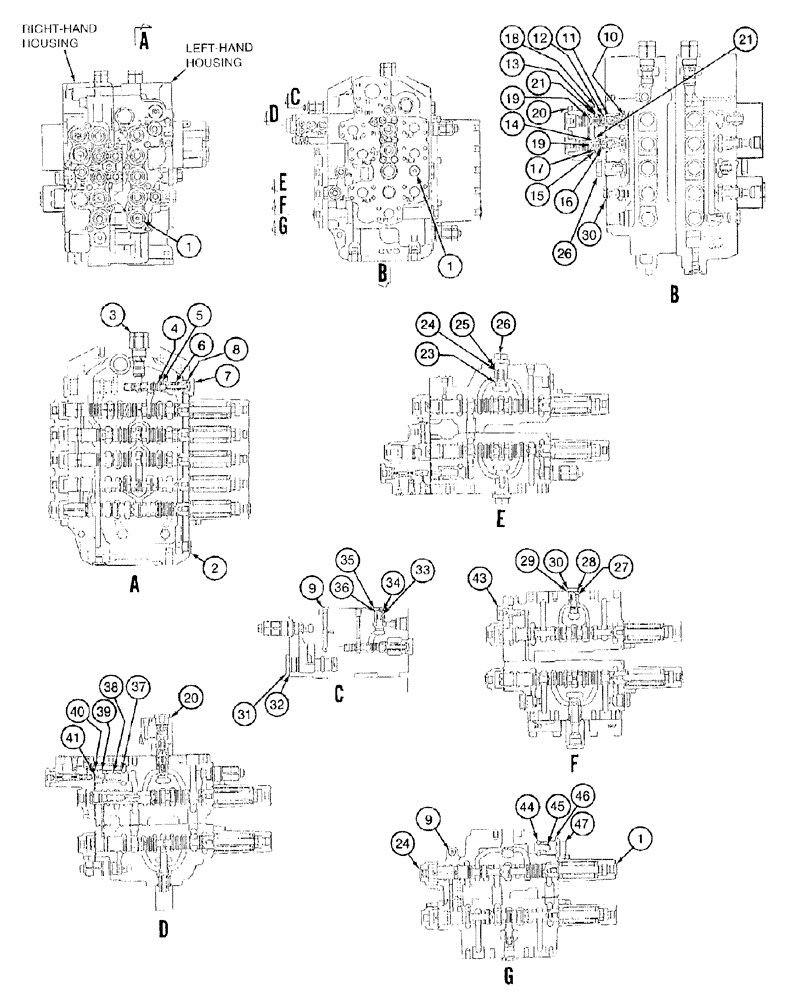 Схема запчастей Case 9050B - (8-172) - CONTROL VALVE, MISCELLANEOUS VALVES AND COMPONENTS, LEFT-HAND HOUSING (08) - HYDRAULICS