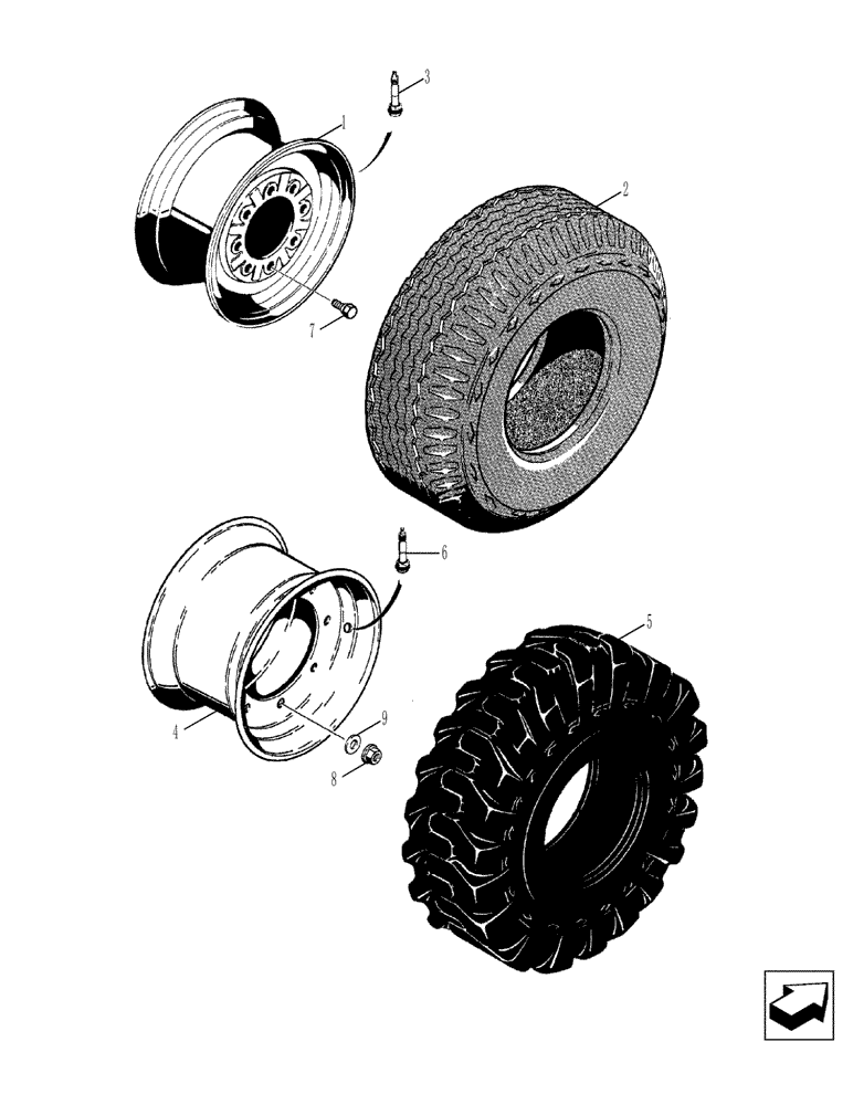 Схема запчастей Case 580SM - (44.511.08) - WHEELS, FRONT - TIRES (44) - WHEELS