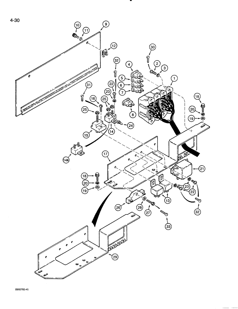 Схема запчастей Case 821 - (4-030) - CAB HARNESS - OPERATORS COMPARTMENT, POWER DISTRIBUTION, PRIOR TO P.I.N. JAK0024165 (04) - ELECTRICAL SYSTEMS