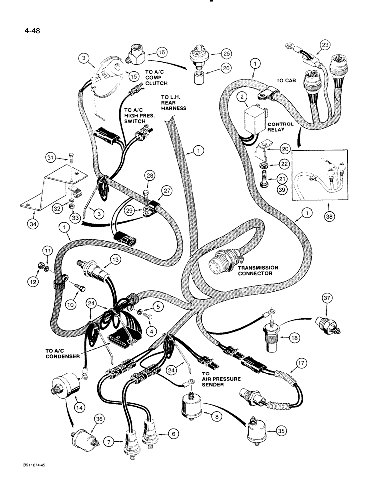 Схема запчастей Case 821 - (4-048) - REAR HARNESS, ENGINE RIGHT-HAND SIDE (04) - ELECTRICAL SYSTEMS