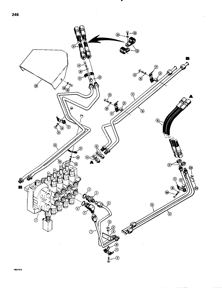 Схема запчастей Case 1150C - (246) - LOADER CLAM HYDRAULIC CIRCUIT (08) - HYDRAULICS