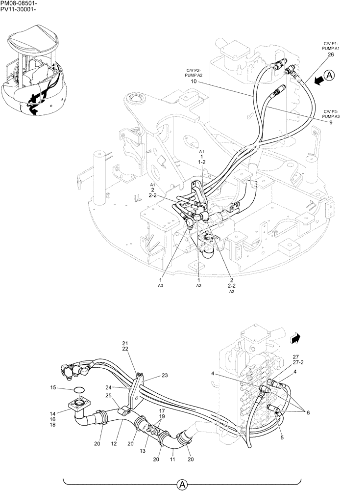 Схема запчастей Case CX27B - (01-021) - HYD LINES, PUMP (35) - HYDRAULIC SYSTEMS