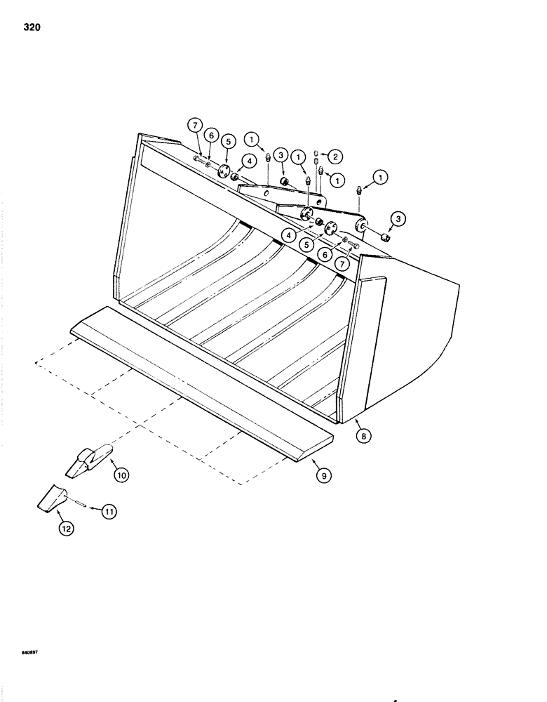 Схема запчастей Case 1080 - (320) - FRONT LOADER BUCKET (84) - BOOMS, DIPPERS & BUCKETS