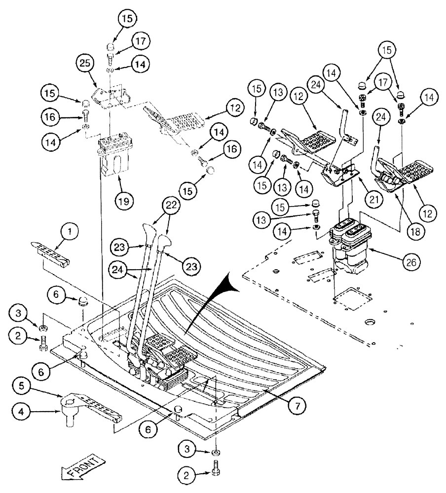 Схема запчастей Case 9050B - (9-076) - TRACK DRIVE CONTROLS, PEDALS AND LEVERS, P.I.N. EAC0501123 AND AFTER (09) - CHASSIS/ATTACHMENTS