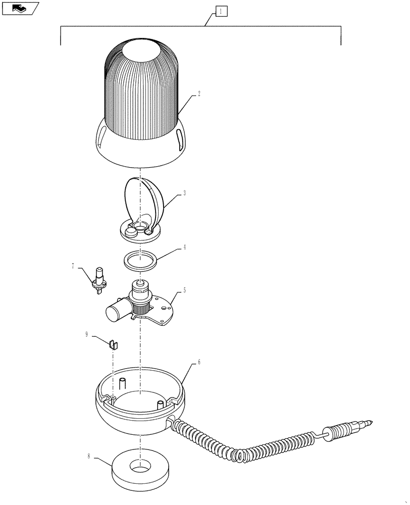 Схема запчастей Case 621F - (55.404.01[01]) - ROTATING BEACON COMPONENTS (55) - ELECTRICAL SYSTEMS