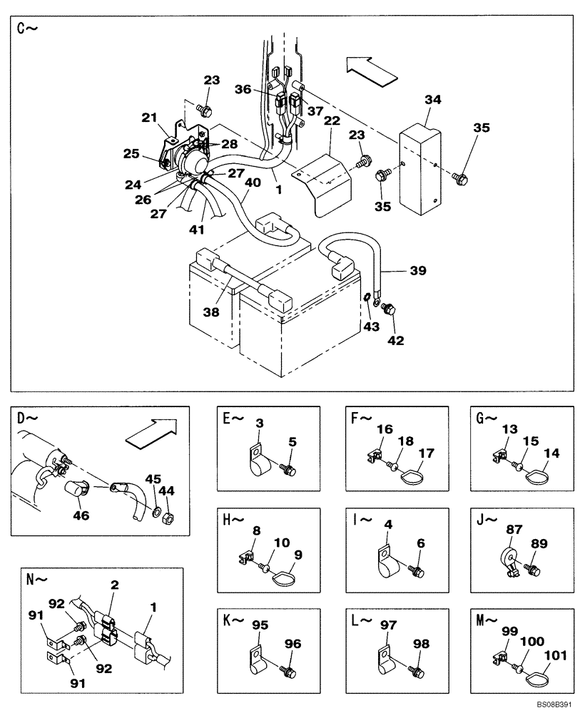 Схема запчастей Case CX80 - (04-01) - HARNESS, MAIN - CHASSIS, UPPERSTRUCTURE - BATTERY (04) - ELECTRICAL SYSTEMS