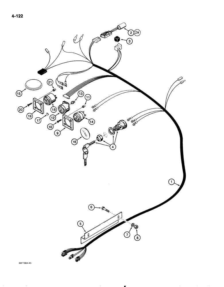 Схема запчастей Case 1818 - (4-122) - FRONT HARNESS AND GAUGES, GASOLINE MODELS ONLY (04) - ELECTRICAL SYSTEMS