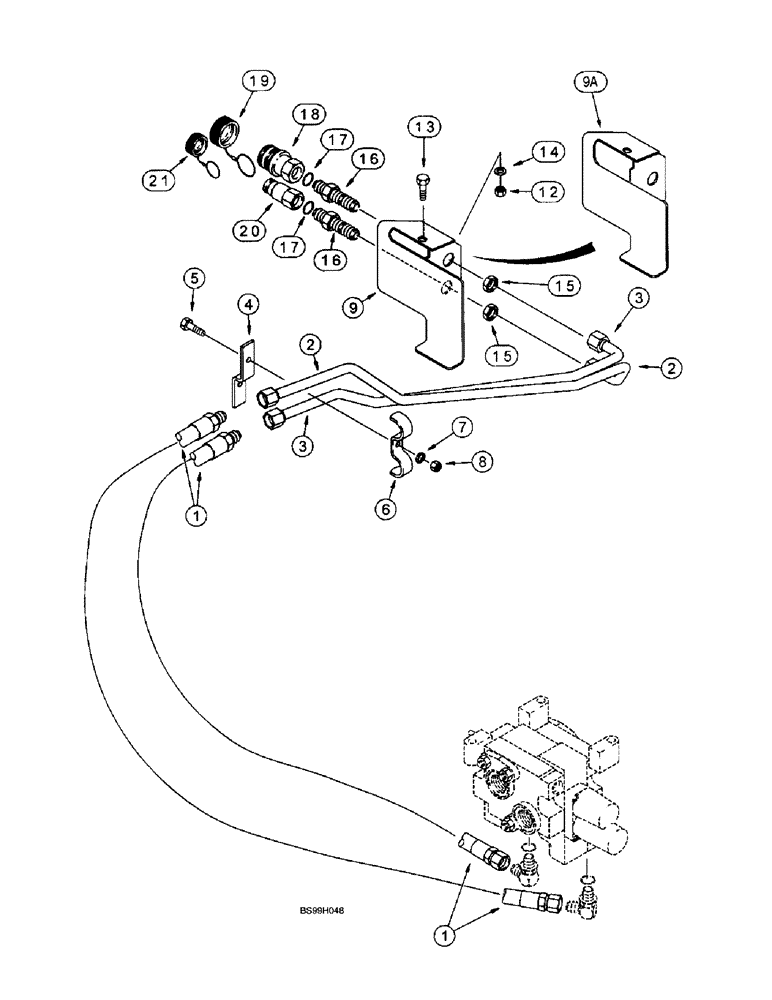 Схема запчастей Case 570LXT - (8-042) - HAND HELD AUX. HYD. AUX. VALVE TO QUICK DISCONNECT COUPLINGS, MODELS W/40 GALLON FUEL TANK (08) - HYDRAULICS