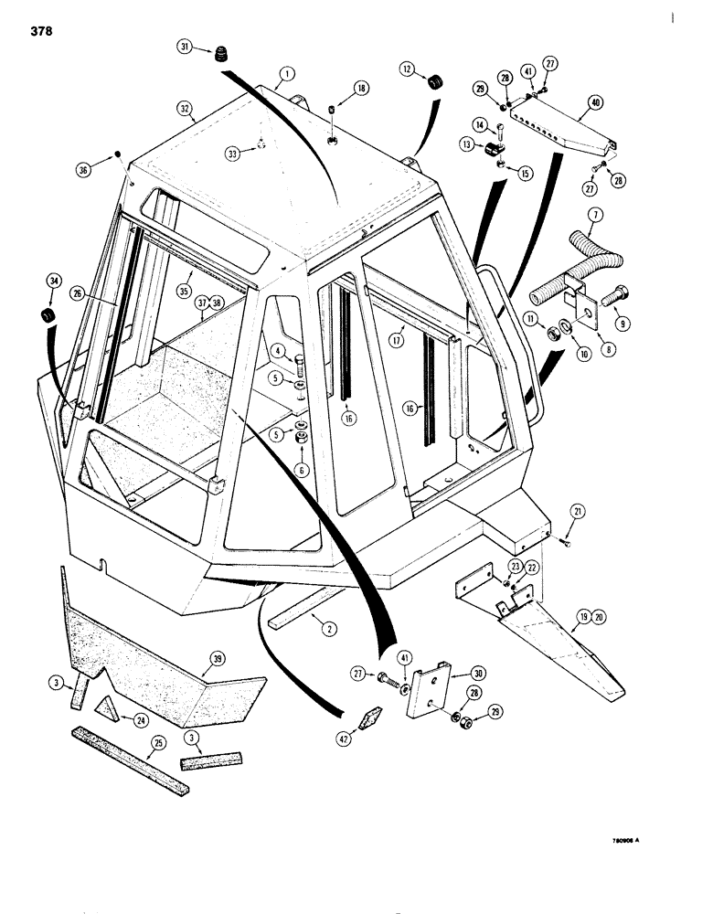 Схема запчастей Case 680G - (378) - CAB AND CAB MOUNTING PARTS, CAB COMPONENTS (09) - CHASSIS/ATTACHMENTS