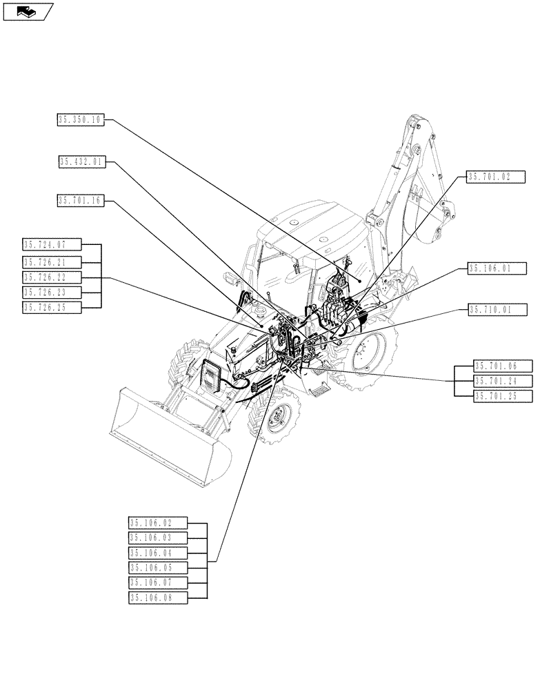 Схема запчастей Case 590SN - (35.000.00[02]) - PICTORIAL INDEX - HYDRAULIC SYSTEM (35) - HYDRAULIC SYSTEMS