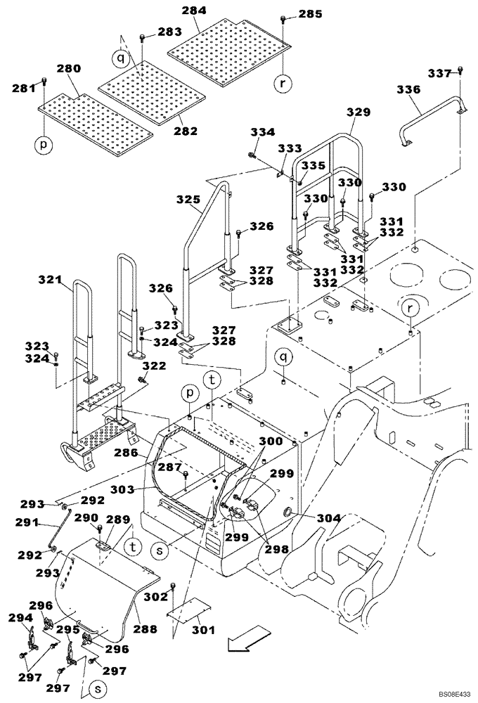 Схема запчастей Case CX700B - (09-78) - COWLING FRONT RIGHT HAND-SIDE CABINET - GRAB RAIL (09) - CHASSIS