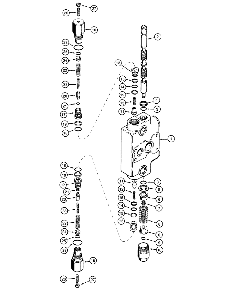 Схема запчастей Case 580SK - (8-302) - BACKHOE CONTROL VALVE, NOT FOR PRESTIGE, BUCKET AND DIPPER SECTIONS (08) - HYDRAULICS