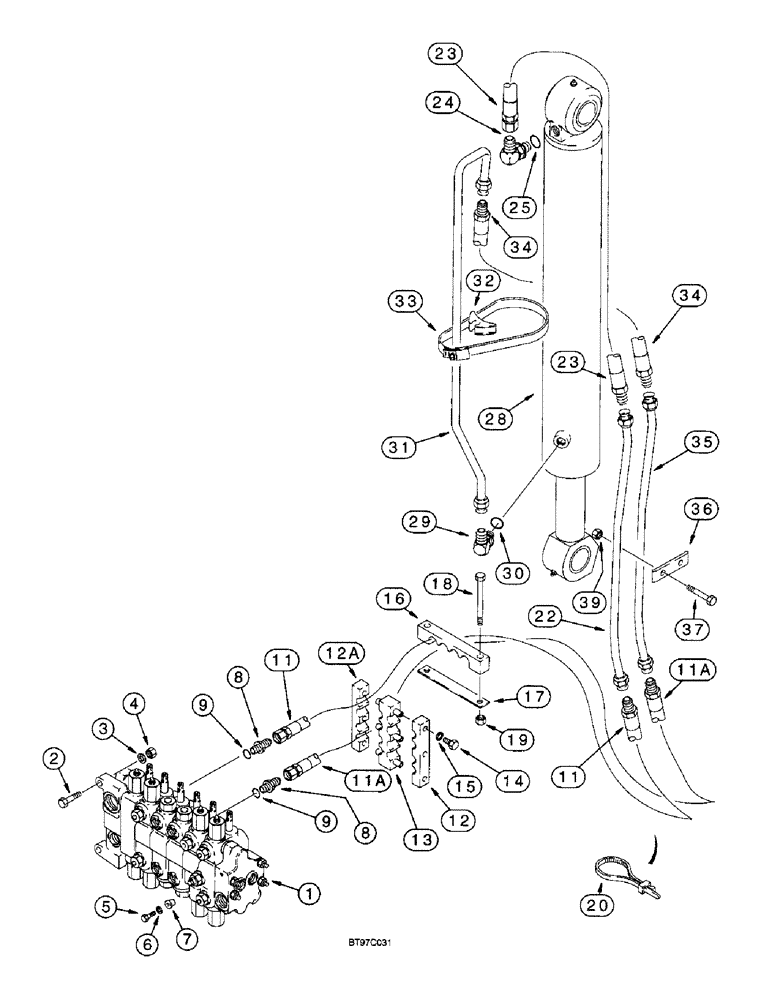 Схема запчастей Case 590SL - (8-24) - BACKHOE BOOM CYLINDER HYDRAULIC CIRCUIT (08) - HYDRAULICS