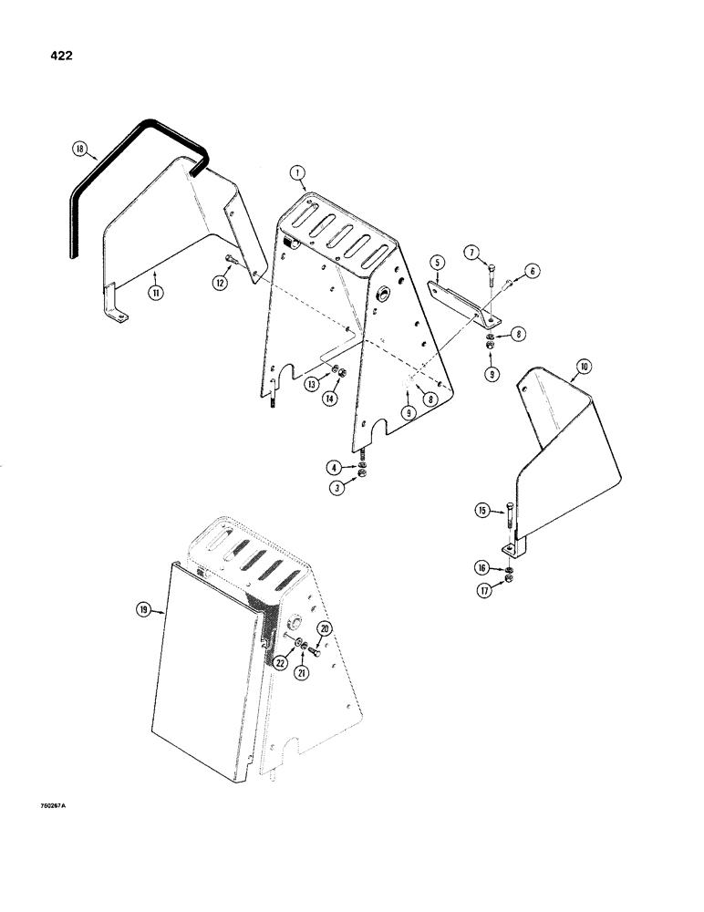 Схема запчастей Case 480C - (422) - BACKHOE CONTROL TOWER WITH FOOT SWING, CONSOLE AND PEDAL GUARDS (84) - BOOMS, DIPPERS & BUCKETS