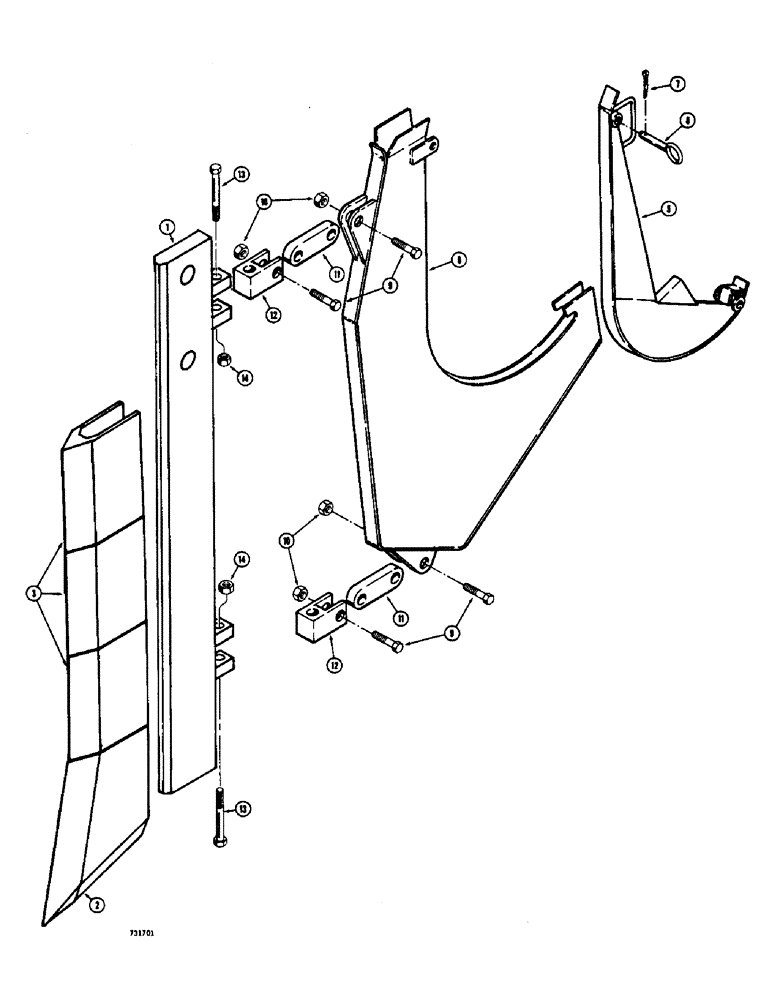 Схема запчастей Case 475 - (181A) - CHUTES & BLADES, TRAC. SN. 3049850 & AFTER, SINGLE DEPTH STYLE BLADES, 2-1/2" WIDE X 24" COVER DEPTH (89) - TOOLS