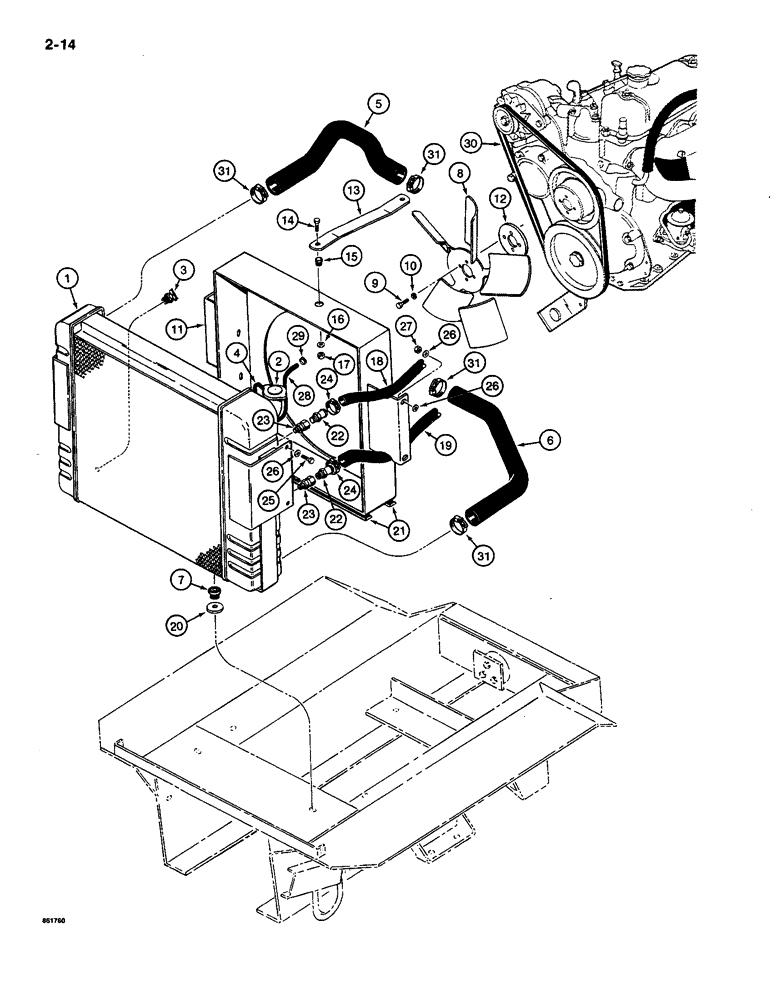 Схема запчастей Case CASE - (2-14) - RADIATOR, FAN, AND MOUNTING (02) - ENGINE