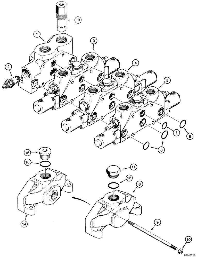 Схема запчастей Case 821C - (08-13) - VALVE ASSY - LOADER CONTROL, THREE SPOOL (Jun 4 2010 3:49PM) (08) - HYDRAULICS