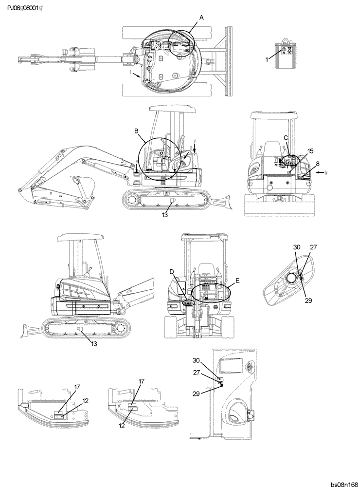 Схема запчастей Case CX50B - (06-001[00]) - NAME PLATE INSTALLATION (PW22T00083F3), PAGE 1 OF 2 NAME-PLATE