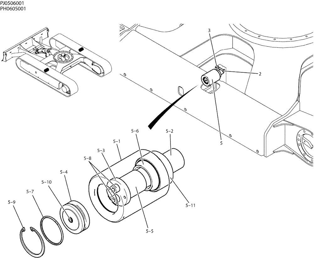 Схема запчастей Case CX50B - (02-008) - ROLLER ASSY, UPP (48) - TRACKS & TRACK SUSPENSION