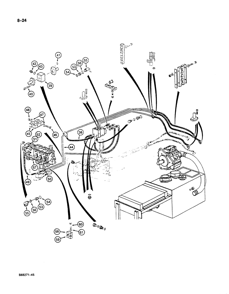 Схема запчастей Case 125B - (8-024) - HYDRAULIC PUMP LINES, P.I.N. 74428, 74430 THROUGH 74433, 74435 THROUGH 74441, & 74446 THROUGH 74630 (08) - HYDRAULICS