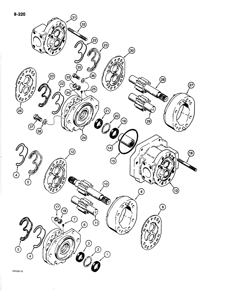 Схема запчастей Case 1080B - (8-220) - MAIN HYDRAULIC PUMP - S619344, USED ON MODELS WITH CASE ENGINE (08) - HYDRAULICS