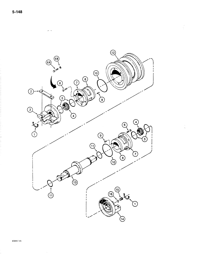 Схема запчастей Case 1187B - (5-148) - DOUBLE FLANGE TRACK ROLLER, TYPE B (11) - TRACKS/STEERING