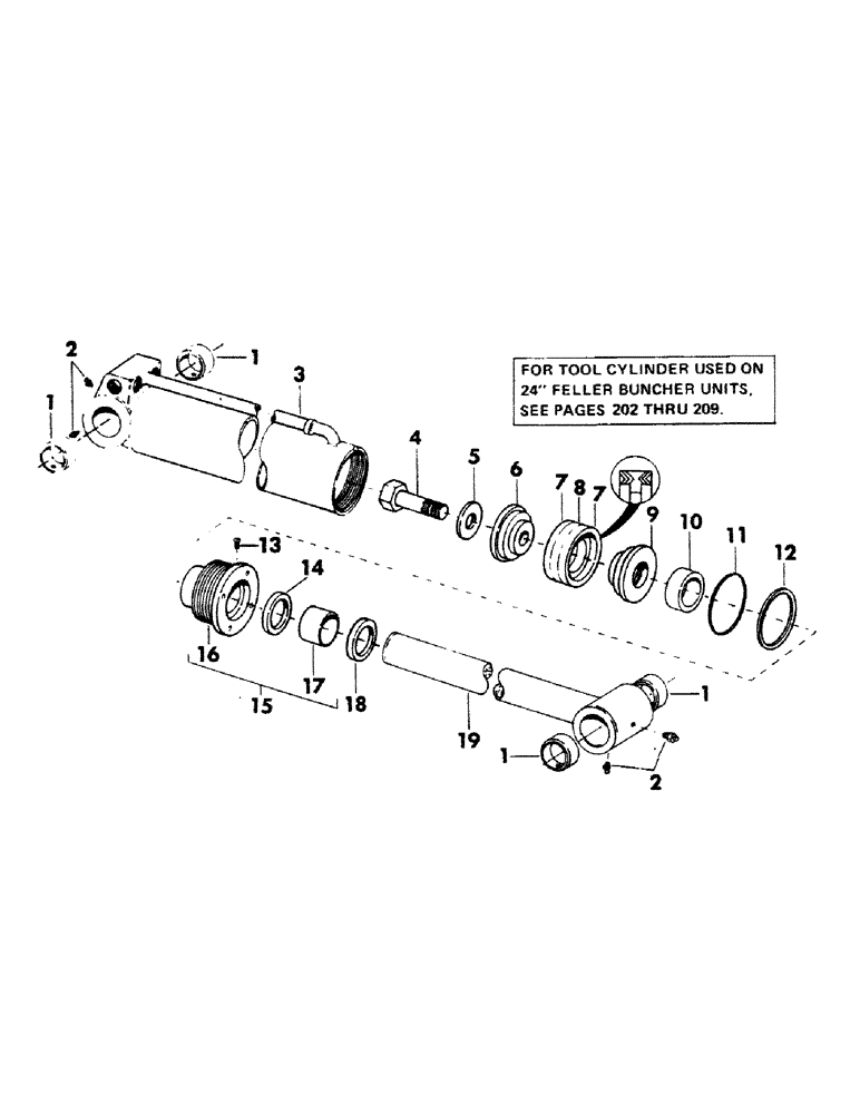 Схема запчастей Case 40BLC - (210) - TOOL CYLINDER, (5.50" ID X 45.50" STROKE) (USED WITH 16" AND 20" FELLER BUNCHER) (07) - HYDRAULIC SYSTEM