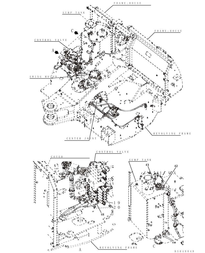 Схема запчастей Case CX80 - (08-45) - HYDRAULICS - PILOT PRESSURE, RETURN LINES (08) - HYDRAULICS