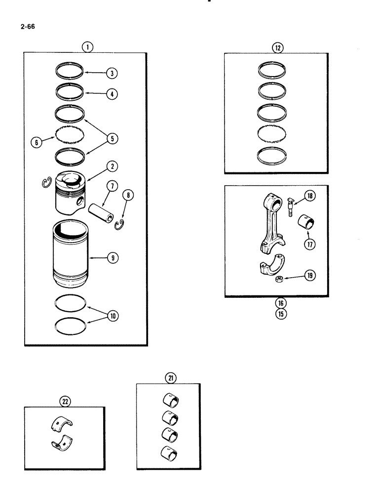 Схема запчастей Case 1835B - (2-66) - PISTON ASSEMBLY, 188 DIESEL ENGINE (02) - ENGINE