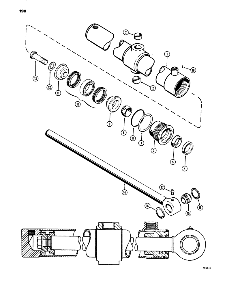 Схема запчастей Case 450 - (190) - G33359 LIFT CYLINDER - ANGLE DOZER, GLAND OR TUBE IS STAMPED WITH CYLINDER PART NUMBER (07) - HYDRAULIC SYSTEM