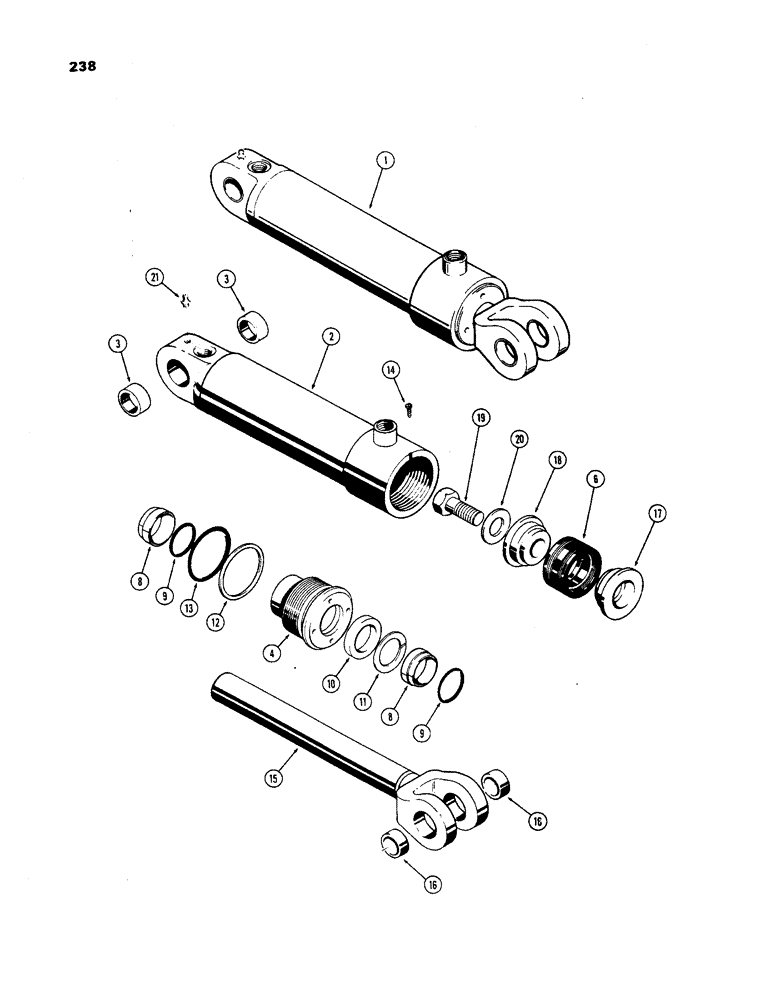Схема запчастей Case 450 - (238) - D34738 LOADER HYDRA-LEVELING CYL., 3" DIA. CYL. W/7-1/4" STROKE, W/O GLAND ID RING, W/SOLID OUTER WI (07) - HYDRAULIC SYSTEM