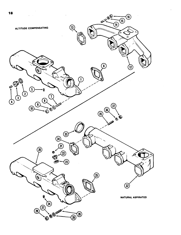 Схема запчастей Case 850C - (018) - MANIFOLDS, 336BDT ALTITUDE COMPENSATING ENGINE (01) - ENGINE