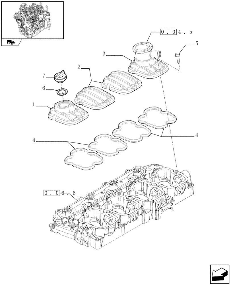 Схема запчастей Case 21E - (0.06.3) - CYLINDER HEAD COVERS (01) - ENGINE