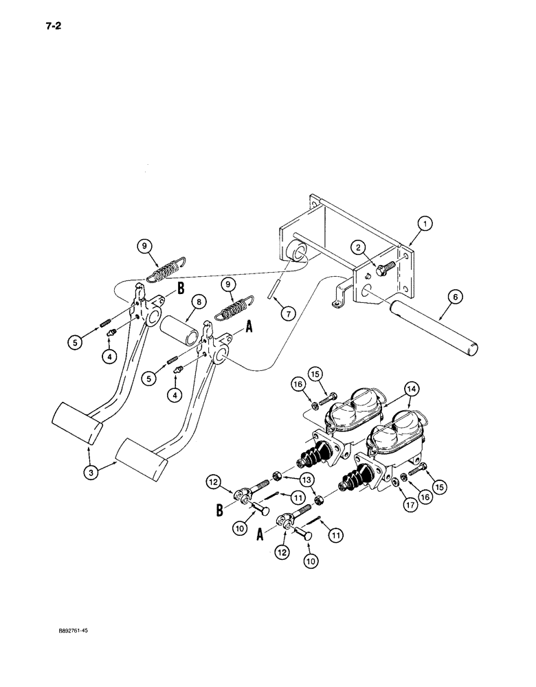 Схема запчастей Case 650 - (7-02) - POWER BRAKE PEDALS AND MASTER CYLINDER MOUNTING (07) - BRAKES