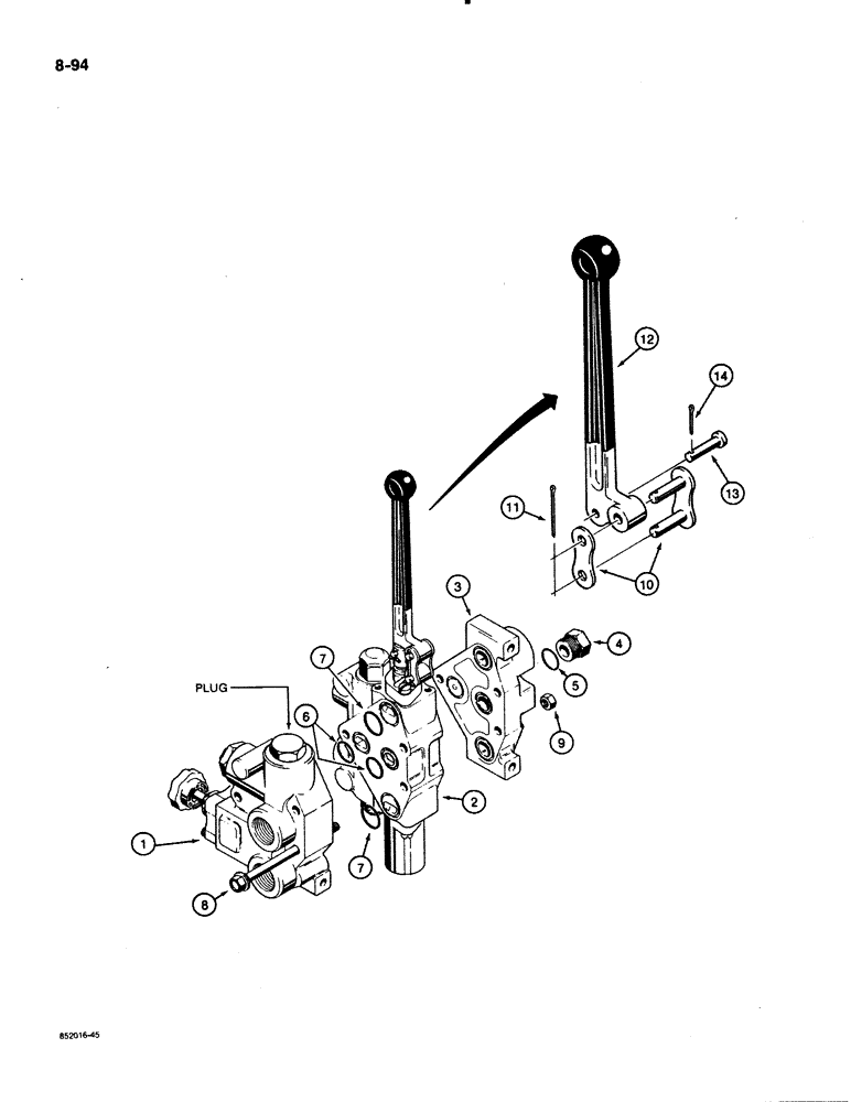Схема запчастей Case 480E LL - (8-094) - THREE-POINT HITCH CONTROL VALVE, ONE-SPOOL VALVE ASSEMBLY, D122163 CONTROL VALVE (08) - HYDRAULICS