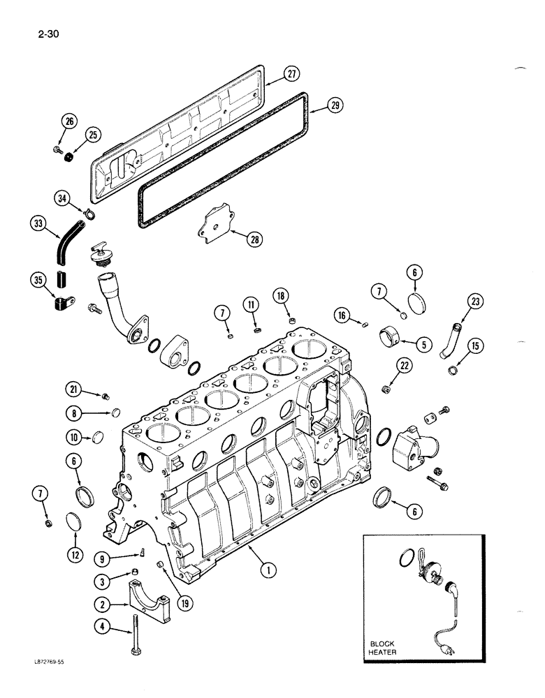 Схема запчастей Case 1085B - (2-030) - CYLINDER BLOCK, 6T-590 ENGINE (02) - ENGINE