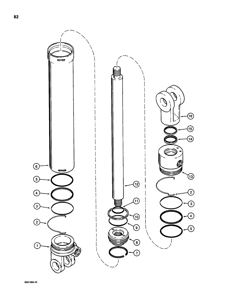 Схема запчастей Case D130 - (7-082) - STABILIZER CYLINDER, USED ON 1835C, 1840, AND 1845C UNI-LOADERS W/ KONTAK OR DUKE VALVE 