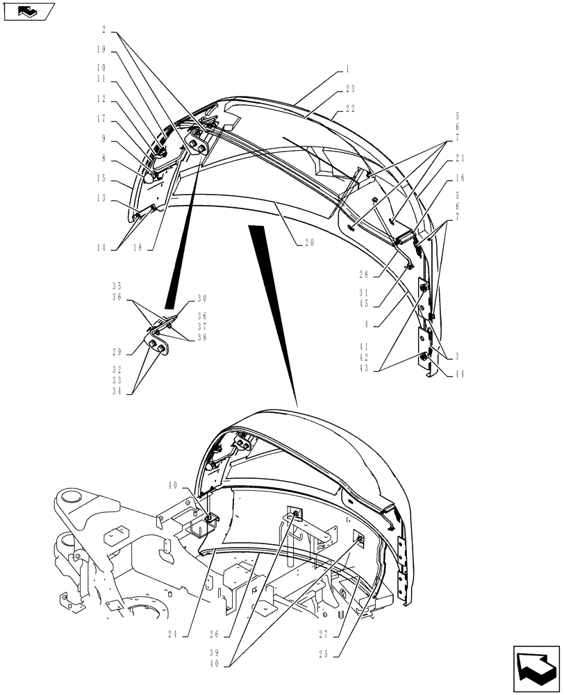 Схема запчастей Case CX55BMSR - (01-069[02]) - GUARD INSTALL (CANOPY) (90) - PLATFORM, CAB, BODYWORK AND DECALS