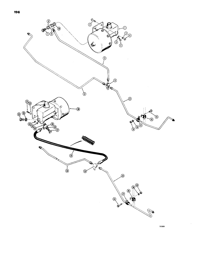 Схема запчастей Case W24B - (196) - BRAKE SYSTEM, BRAKE MASTER CYLINDERS TO WHEEL CYLINDERS (07) - BRAKES