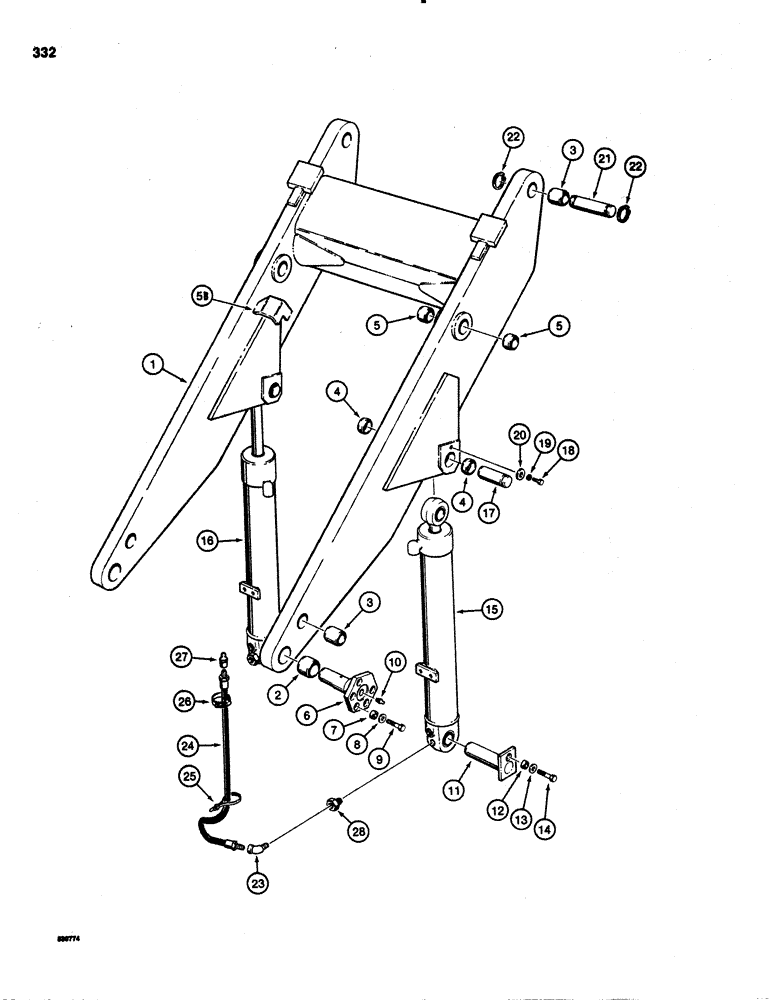 Схема запчастей Case 1150C - (332) - LOADER LIFT FRAME, MOUNTING PARTS AND LIFT CYLINDERS (09) - CHASSIS/ATTACHMENTS